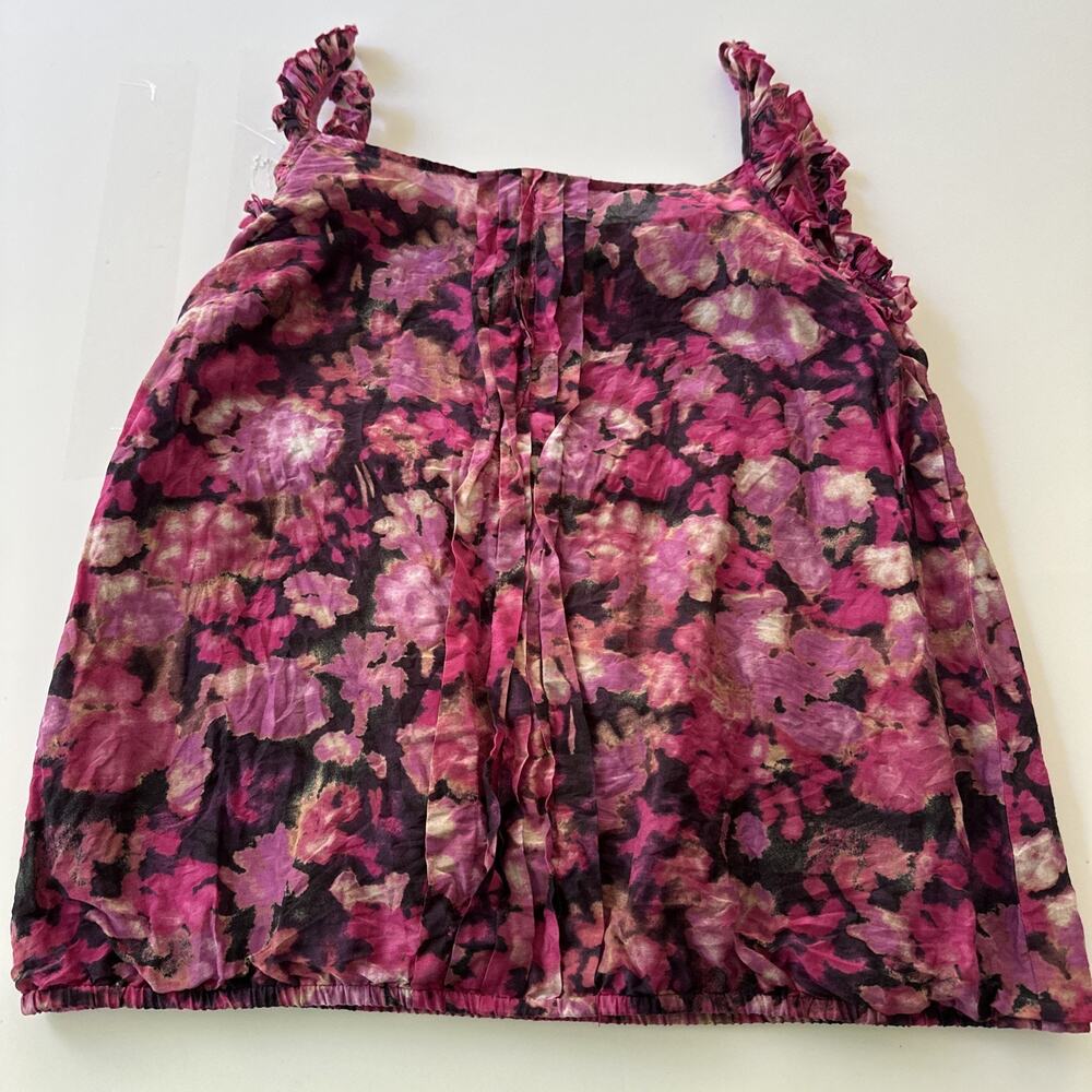 Ann Taylor LOFT Size Medium Petite Watercolor Floral Bubble Hem Silk Cotton Tank